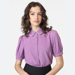 Princess Highway - Plus Size Retro Inspired Purple Polka Dot Women's Blouse